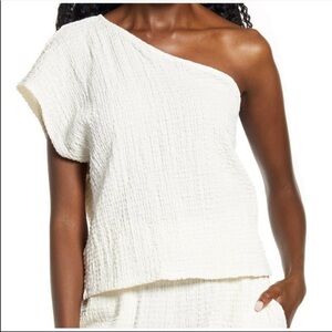 Free People Beach Gia Crinkle One Shoulder Top Ivory
